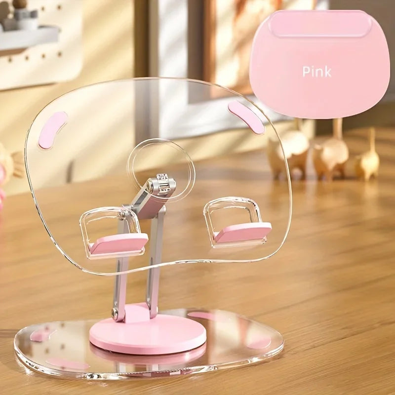 360° Rotating Mobile Transparent Phone Holder Multi-Functional Flat Support Stand Retractable Mobile Phone Stand Desktop Holder