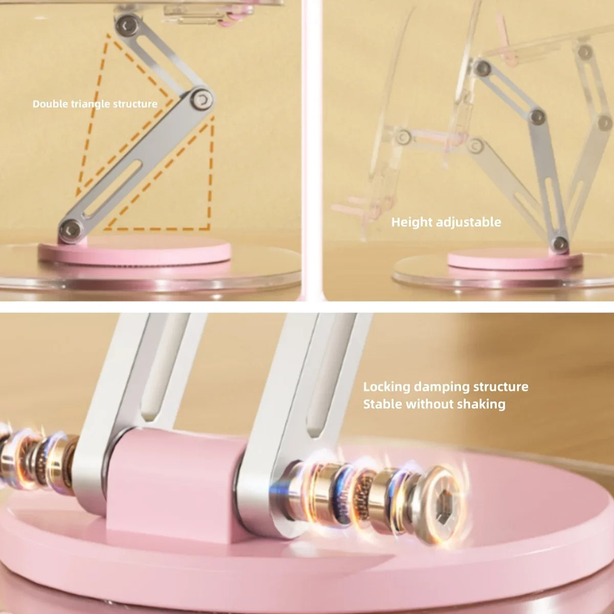 360° Rotating Mobile Transparent Phone Holder Multi-Functional Flat Support Stand Retractable Mobile Phone Stand Desktop Holder