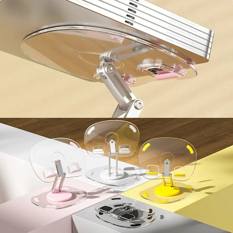 360° Rotating Mobile Transparent Phone Holder Multi-Functional Flat Support Stand Retractable Mobile Phone Stand Desktop Holder